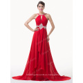 Grace Karin Backless con lentejuelas palabra de longitud rebordeado rojo vestido de noche largo CL6184